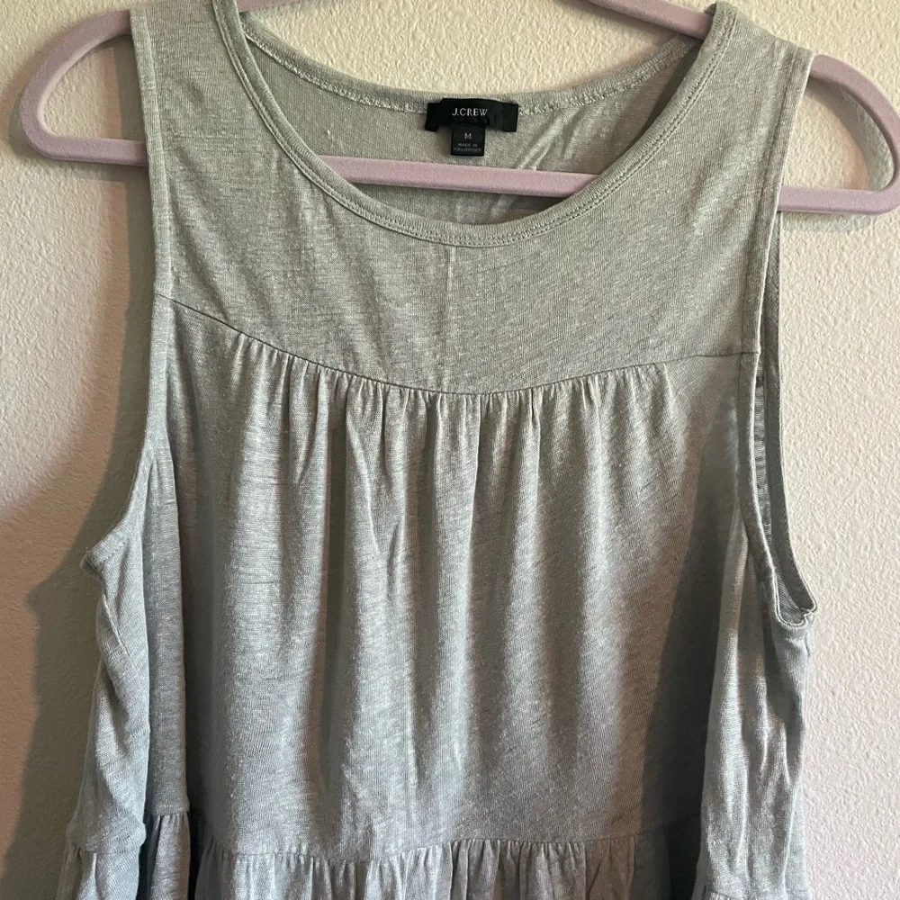 J. Crew 100% Linen Tiered Tank Top Women’s Medium Grey Crewneck Flowy Airy